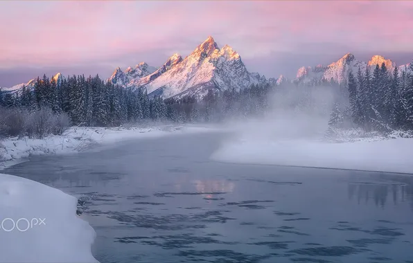 Picture winter, forest, snow, mountains