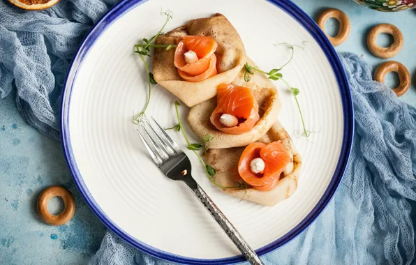 Fish, Pancakes, Salmon, Nuts