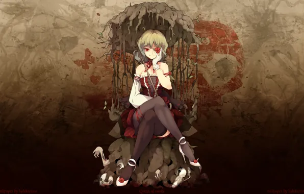 Picture roots, butterfly, blood, rose, skull, stockings, blood, kazami yuuka