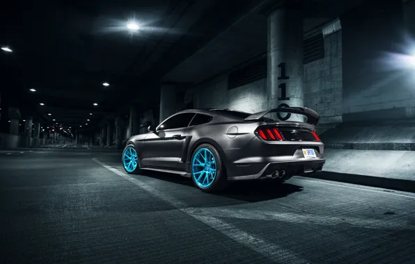 Picture Mustang, Ford, Blue, Vossen, Wheels, Rear, Roush X