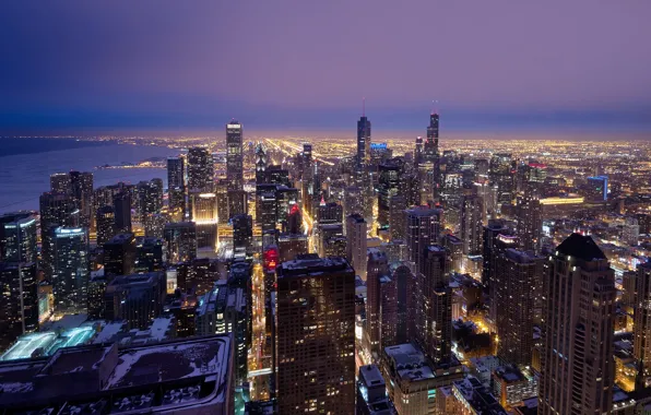 USA, United States, Chicago, Illinois, skyline, dusk, architecture, downtown