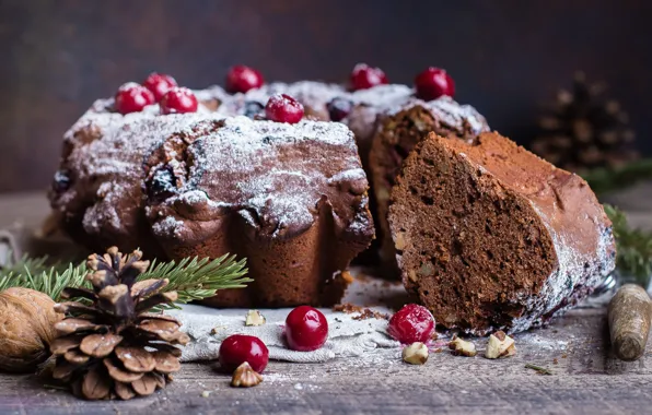 Berries, Christmas, pie, New year, needles, bumps, cakes, cupcake