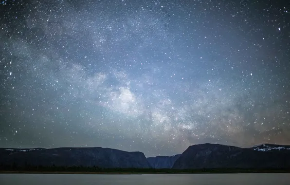 Picture space, stars, mountains, lake, shore, The Milky Way, secrets
