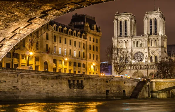 Picture bridge, the city, river, France, Paris, the evening, lighting, Hay, Paris, Notre Dame Cathedral, France, …