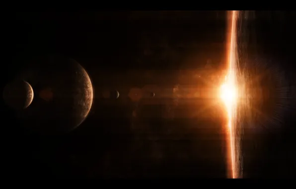 Space, glare, planet