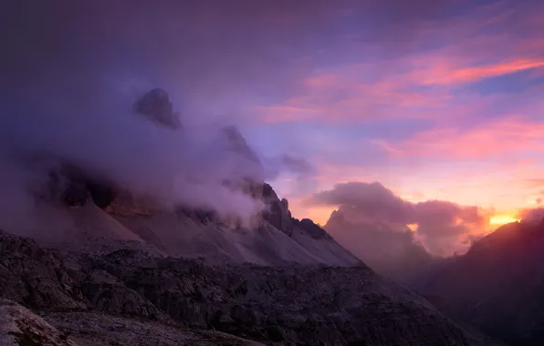 Picture clouds, mountains, nature, dawn