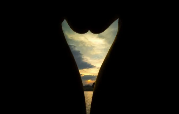 Sunset, nature, lake, silhouette
