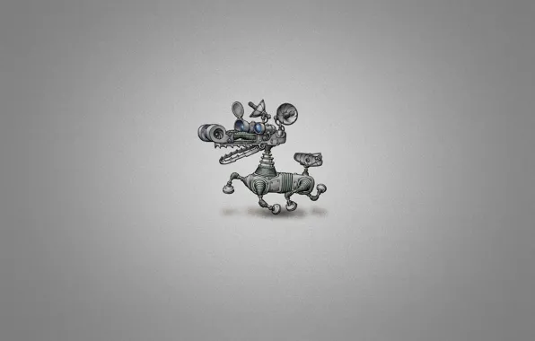 Picture white, metal, mechanism, robot, dog, minimalism, minimalism