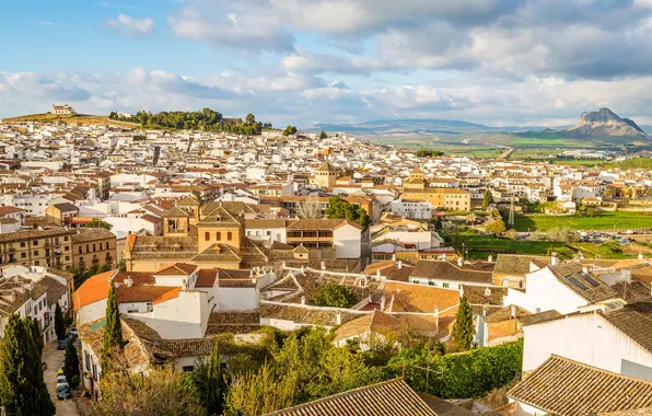 Picture the sky, landscape, home, hill, Spain, Malaga, Antequera