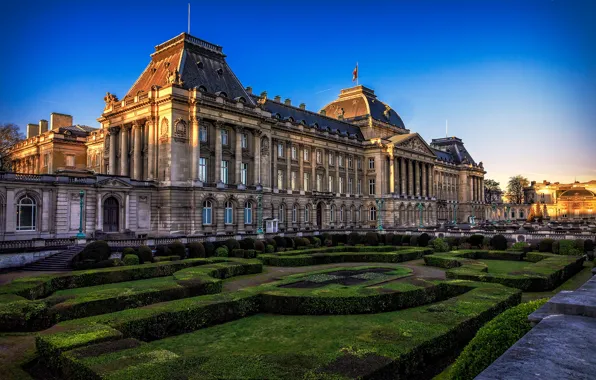 The sky, the sun, design, lawn, Belgium, Brussels, the bushes, Palace