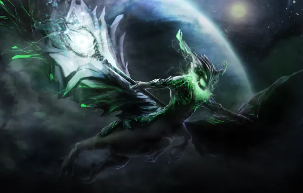 Wings, being, art, staff, Dota 2, Harbinger, Outworld Devourer, Cabulb