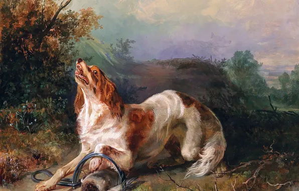 Dog, Picture, Trap, German artist, Johann Matthias Ranftl, Johann Matthias Ranftl, The trap