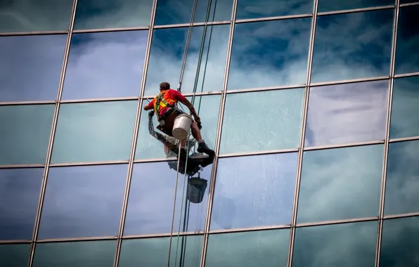 People, cleaning, the dome of the earth