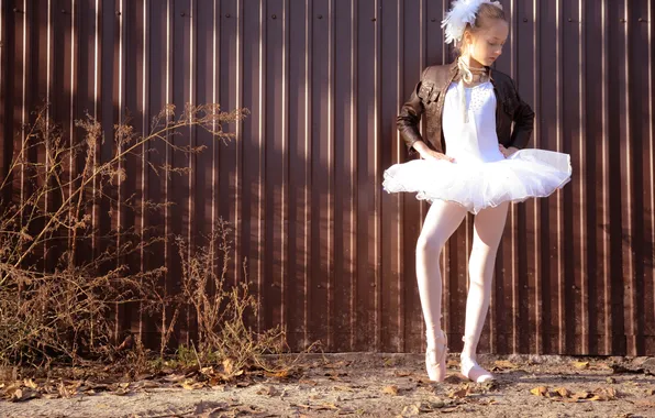 Street, the fence, girl, ballerina, pack