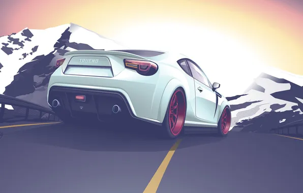 Picture mountains, vector, white, white, Toyota, rear, Toyota, GT 86