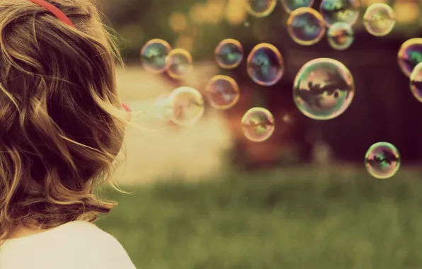 Summer, mood, bubbles, girl, bubbles