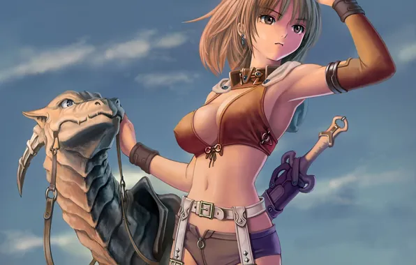 Girl, weapons, dragon, sword, rider