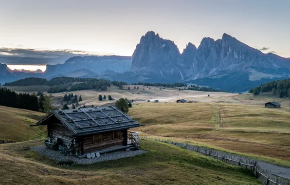 Picture mountains, house, valley