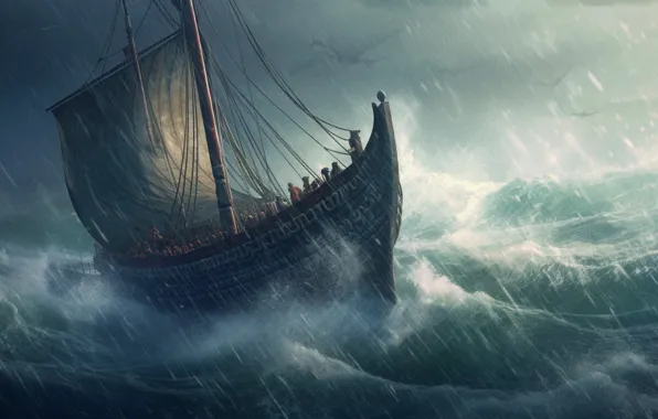 Sea, the storm, wave, water, clouds, storm, people, element