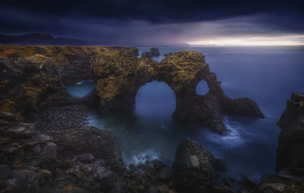 Picture sea, the sky, clouds, clouds, stones, the ocean, rocks, morning