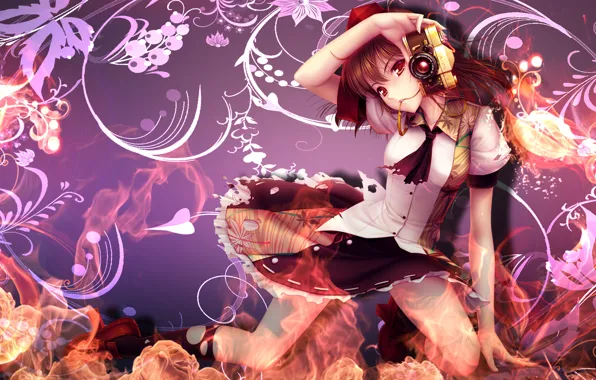 Picture girl, flowers, lights, the camera, short hair, Wallpaper anime, dresses to your desktop