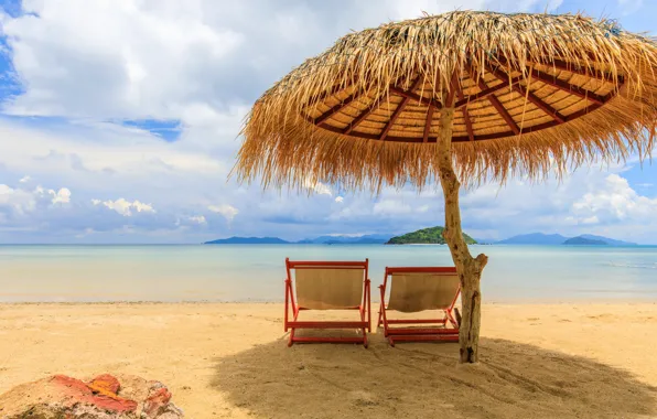 Sand, sea, beach, summer, the sky, the sun, palm trees, shore