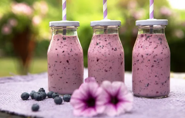 Berries, bottle, Breakfast, blueberries, smoothies with yogurt
