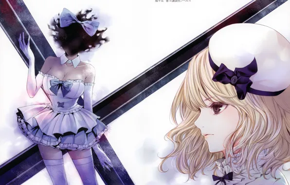 Face, hat, cross, stockings, blonde, neckline, gloves, profile