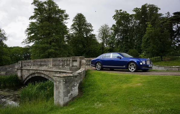 Auto, Bentley, Blue, Trees, Machine, Sedan, Suite, Side view