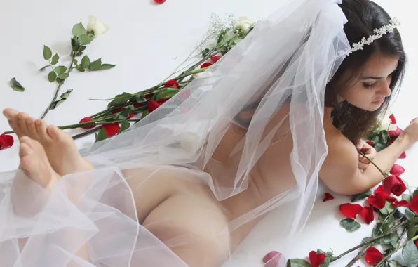 Ass, girl, flowers, body, roses, figure, the bride