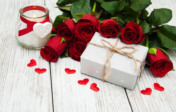 Picture love, gift, roses, hearts, red, red, love, romantic