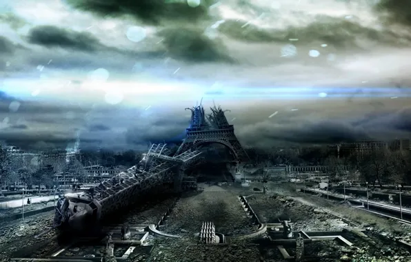Picture Paris, The sky, Clouds, Apocalypse, Eiffel tower, Destruction, Clearance, Darkness.