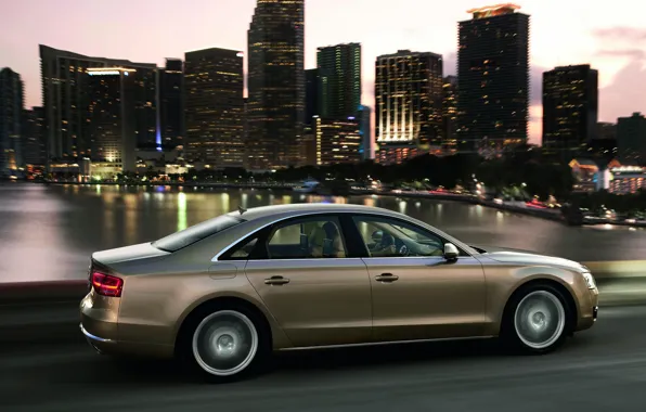 Audi, The evening, Auto, The city, Sedan, Riding
