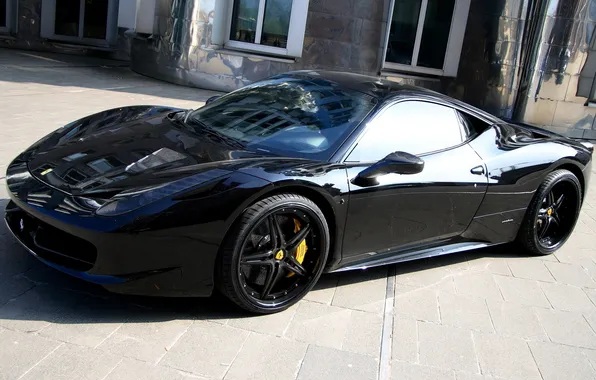 Tuning, black, front view, Black, Ferrari 458 Italia, Anderson Germany, Carbon Edition