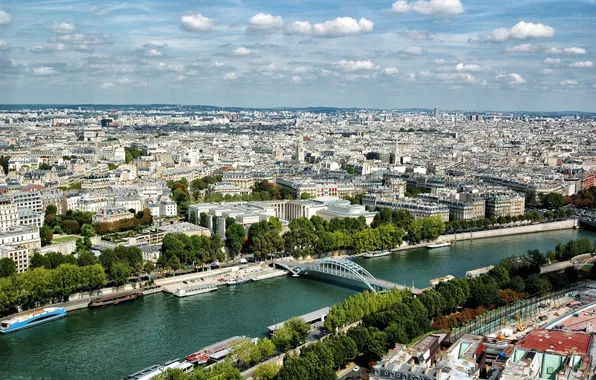 Picture the city, river, France, Paris, home, bridges, ships