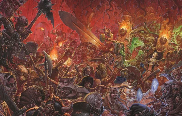 Fire, monsters, Battle, undead, army