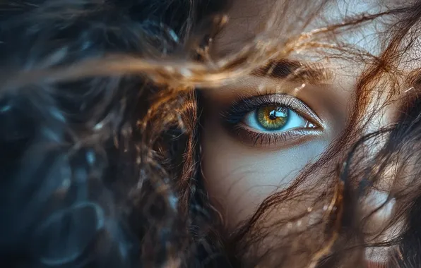 Look, girl, close-up, face, eyes, hair, brown hair, AI art