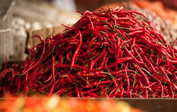 Red, pepper, a lot, market, Bazaar, Chile, vegetable, Malaysia