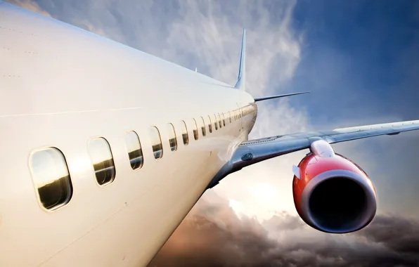 Clouds, engine, height, wing, the plane
