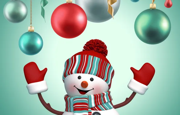 Picture balls, New Year, Christmas, snowman, Christmas, New Year, cute, snowman