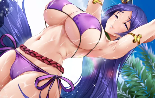 Girl, sexy, wet, cleavage, long hair, boobs, anime, beautiful