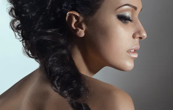 Picture eyelashes, model, hair, back, makeup, profile, shoulders