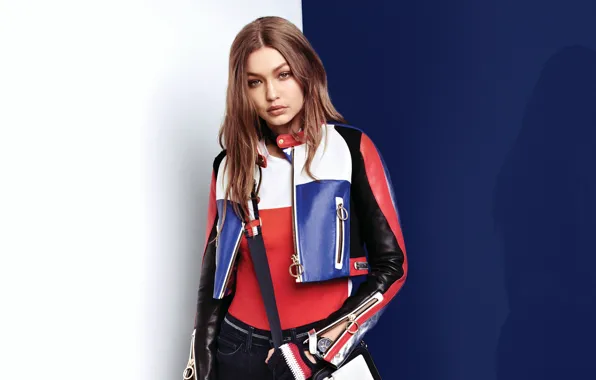 Picture look, girl, model, jacket, Gigi Hadid, Tommy Hilfiger