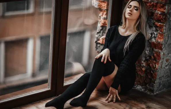 Pose, feet, window, on the floor, Hakan Erenler, Ksenia Nettle