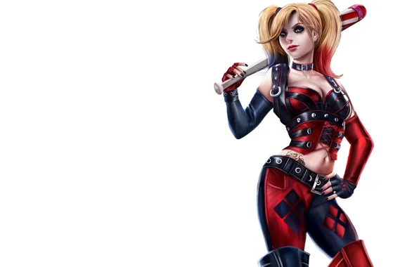 Picture look, background, art, costume, bit, tails, Harley Quinn, the villain