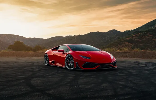 Mountains, red, Lamborghini Huracan