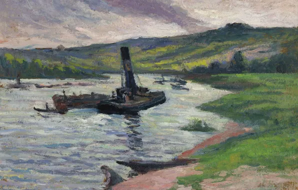 Picture landscape, picture, Tugboat on the Seine, Maximilien Luce, Maximilien Luce