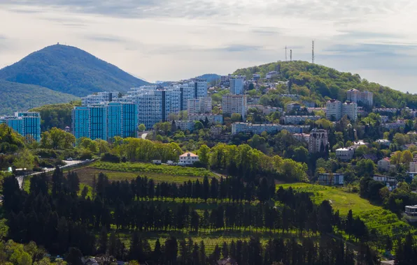The sky, trees, the city, building, home, Russia, architecture, Stan