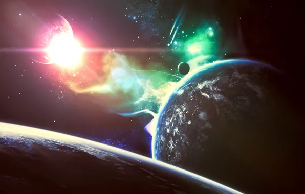 Space, stars, lights, planet