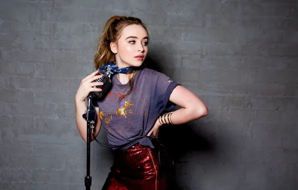 Picture look, girl, decoration, model, skirt, microphone, singer, young